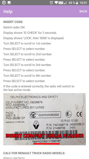 RADIO CODE for RENAULT TRUCK Screen 2