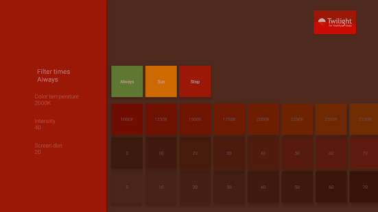 Twilight: Blue light filter Captura de pantalla