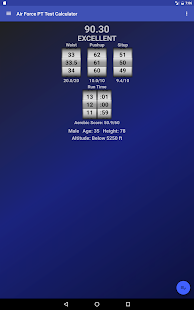 Capture d'écran du calculateur de test Air Force PT