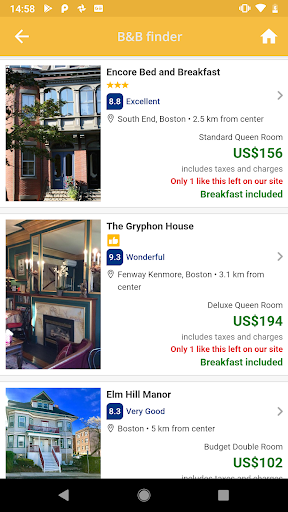 B&B and accomodation finder Screen 2