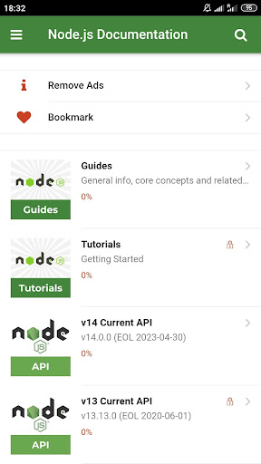 Android application Node.js Docs screenshort