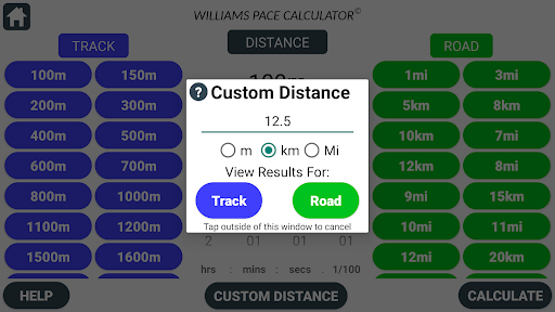 Williams Pace Calculator Screen 3