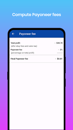 Ebay Payoneer fee calculator Screen 3