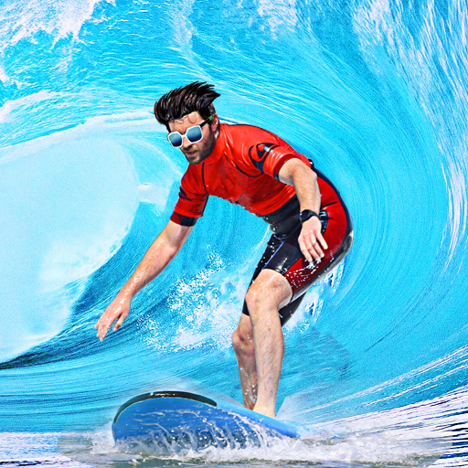 Surfing photo editor and water logo