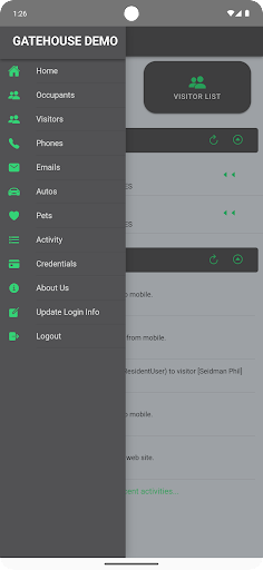 GateHouse® Resident Phone App Screen 2