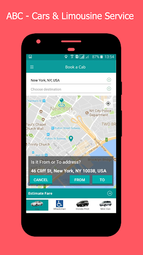 ABC Car Service app to request Screen 2