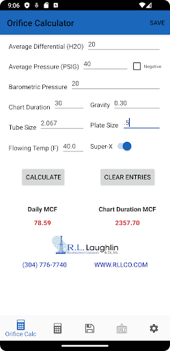 Orifice Flow Rate Calculator Screen 3