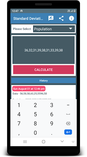 Android application Standard Deviation Calculator screenshort