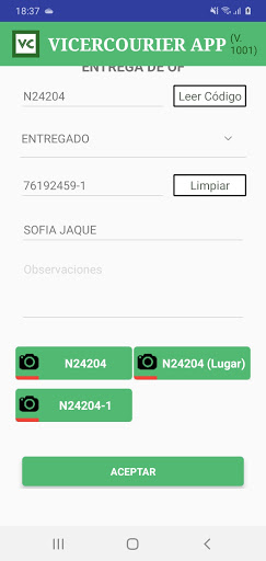 VicerCourier App Screen 3