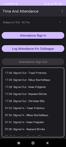 Android application Time And Attendance screenshort