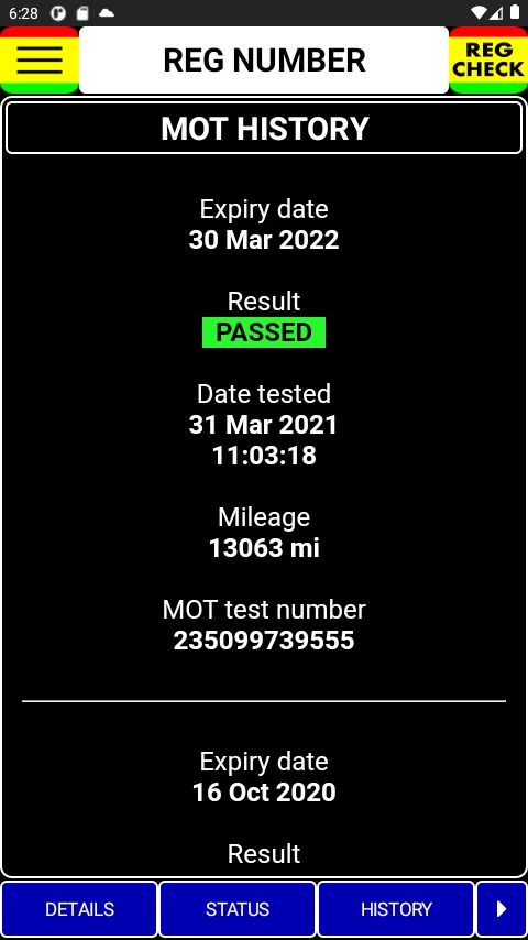 Android application REG CHECK screenshort