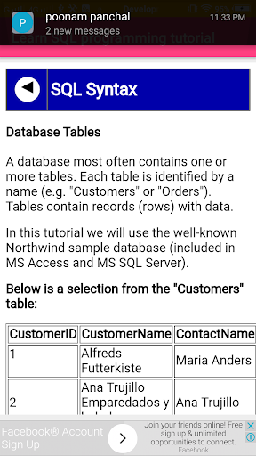 Learn SQL programming tutorial Screen 3