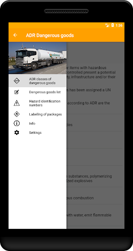 Android application ADR Dangerous goods screenshort