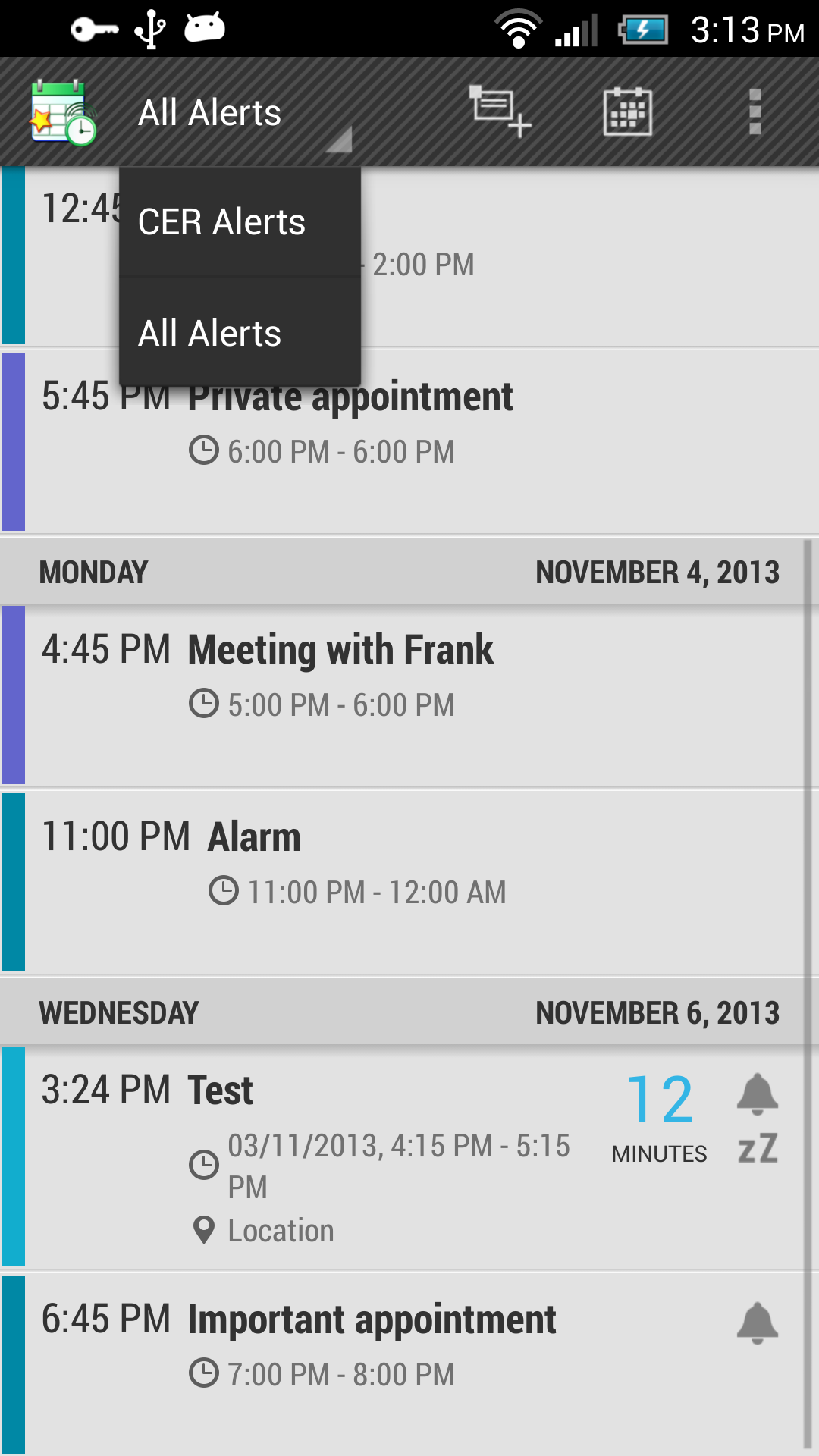Android application Calendar Event Reminder (CER) screenshort