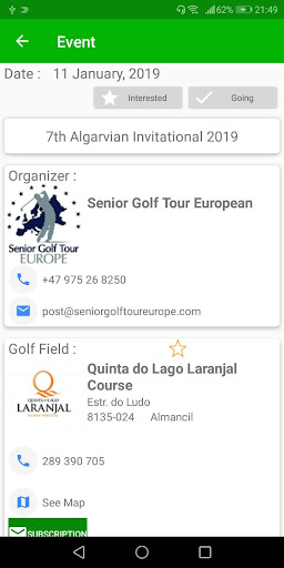 Android application My Golf Events screenshort