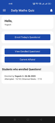 Daily Maths Quiz Screen 2