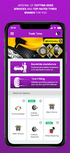 Android application Trade Tyres screenshort