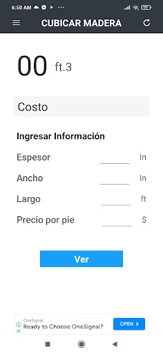 Android application Cubic Wood Volume Calculator screenshort