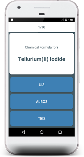 Android application Chemical Compound Formula Quiz screenshort