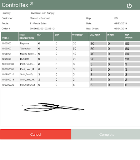 ControlTex® Route Sales Screen 3