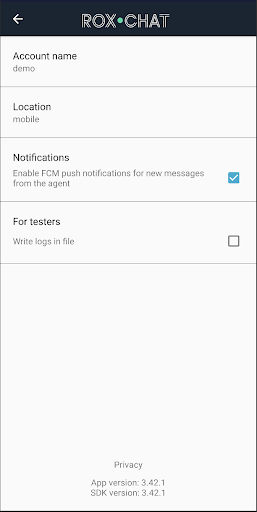 Rox.Chat SDK App Screen 2