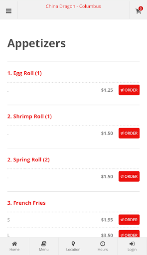 China Dragon Columbus Ordering Screen 2