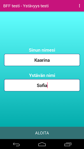 Android application BFF testi : Kysely ystäville screenshort