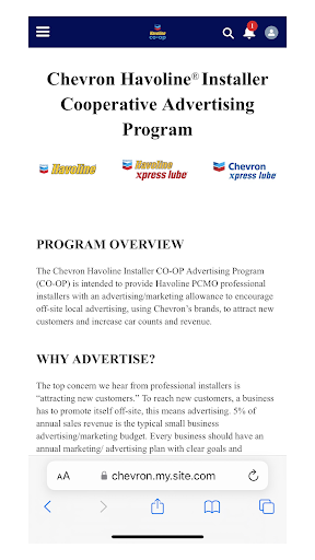 Android application Chevron Havoline CO-OP screenshort