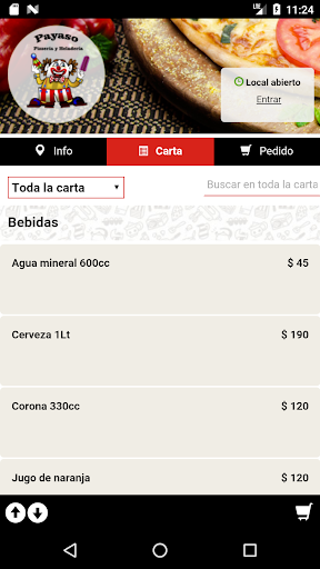 Android application Pizzería y heladería Payaso screenshort