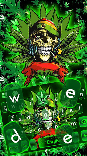 Neon Green Weed Skull Keyboard Screen 3