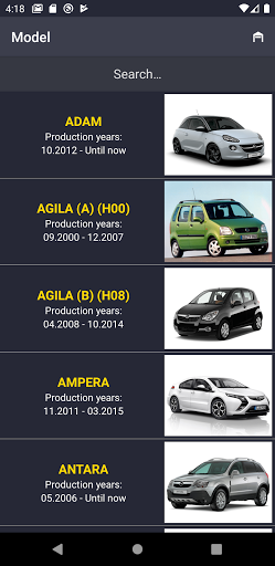 Android application TechApp for Opel screenshort