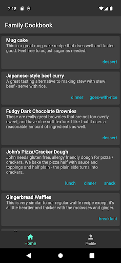 Android application Family Cookbook screenshort