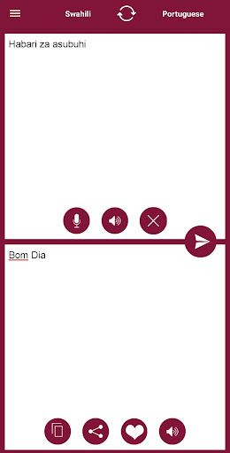 Portuguese - Swahili Translato Screen 2