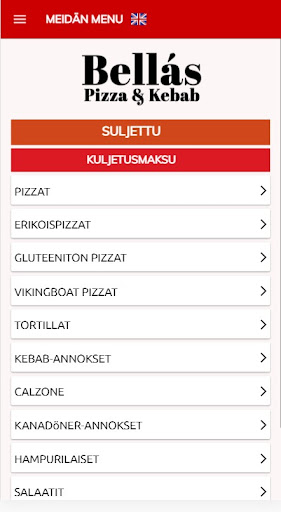Android application Pizzeria Bellas screenshort