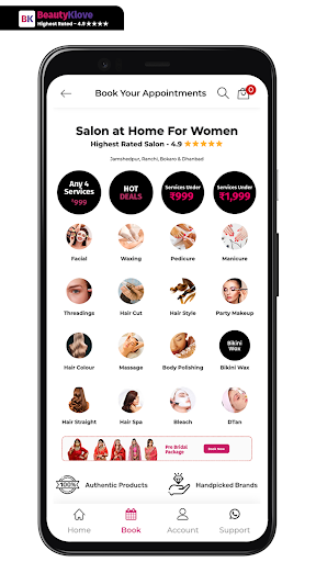 Android application BeautyKlove - Salon at Home screenshort