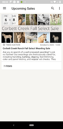 Android application Corbett Creek Ranch Auction screenshort