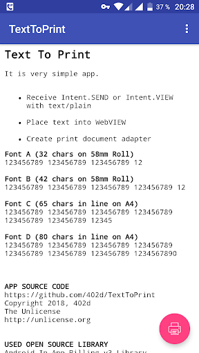 Screenshot of SHARE to PRINT.Intent