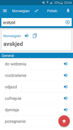 Android application Norwegian-Polish Dictionary screenshort