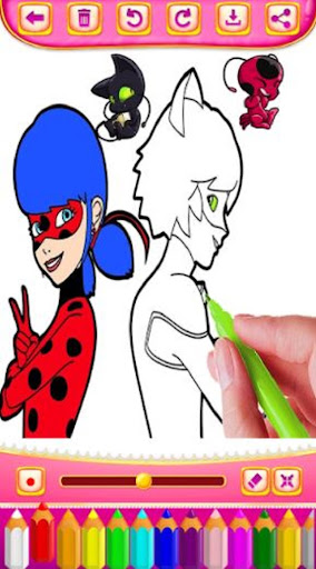 lady coloring the cats and bug