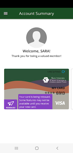 SCFCU Card Screen 2