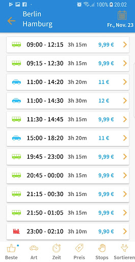 Ridesharing, Train & Bus Trips Screen 2