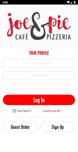 Android application Joe & Pie Cafe and Pizzeria screenshort