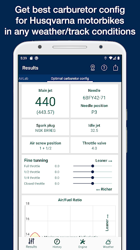 Android application Jetting for Husqvarna Moto Mot screenshort