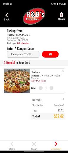 Screenshot of R&B’s Pizza Place