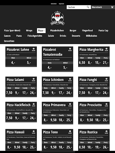 Android application PIZZA KING screenshort