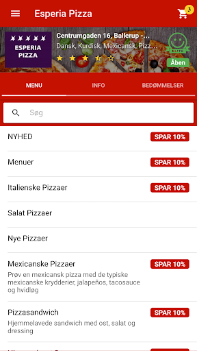 Android application Esperia Pizza Ballerup screenshort