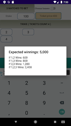 Android application Bet outcome calculator screenshort