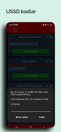 Uzmobile Uztelecom USSD kodlar Screen 3