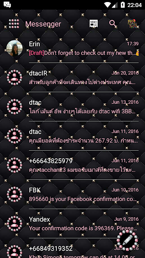 SMS Messages Jewel Pink Theme Screen 3