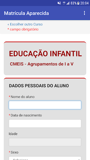 Android application Matrícula Aparecida screenshort